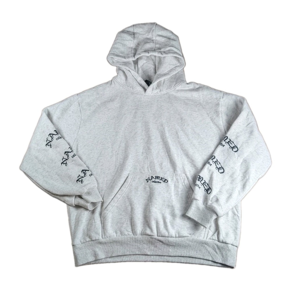 Named Collective Oversized Hoodie L Oatmeal Graphic Sleeve Pullover Streetwear